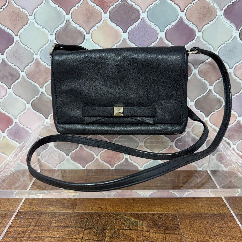 Kate Spade New York Black Leather 24-Day Bow Crossbody‎ Bag